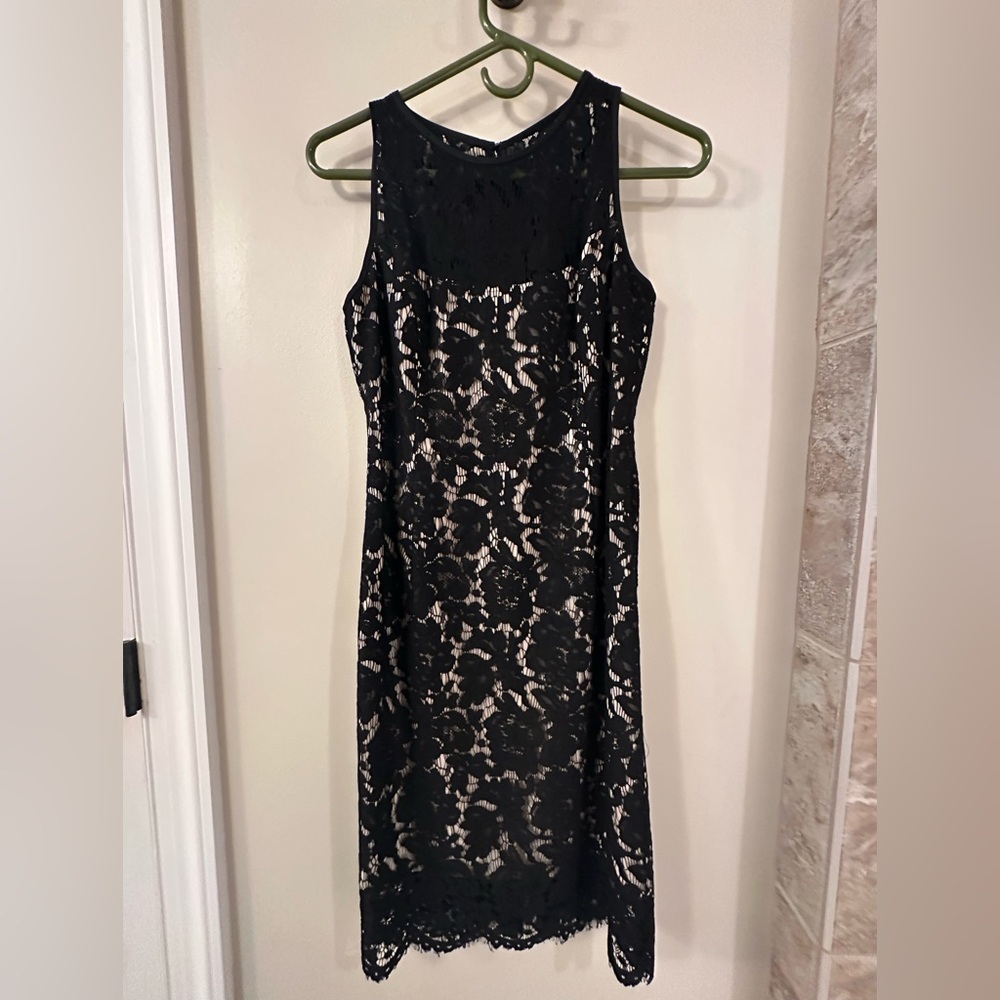 Lace overlay sheath dress